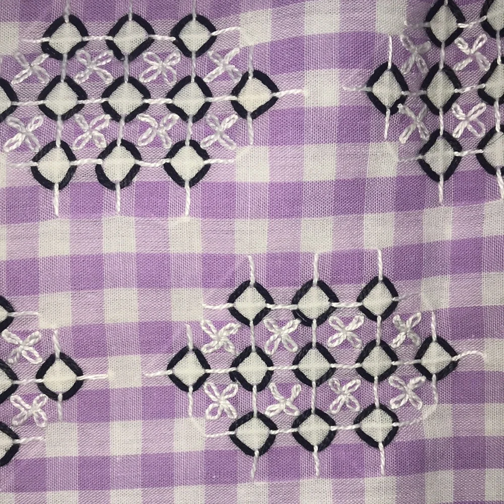 Lavender and White Gingham Vintage Kitchen Half Apron Handmade Needlework